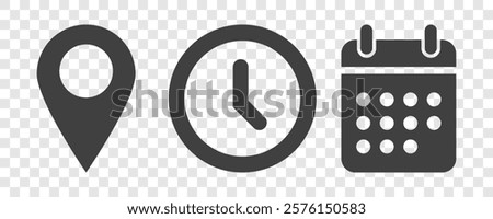 set of date place and time icons