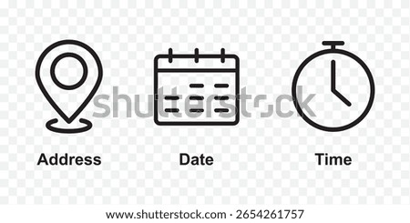 set of date place and time icons . Time, Date and Location Icons for Websites and Apps . eps 10
