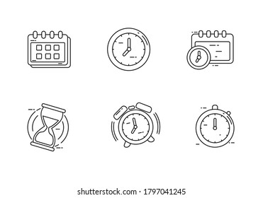 Set of date and time icon collection draw in linear style isolated on white background. Date and time concept vector illustration 