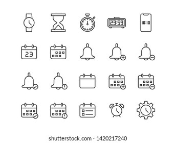 Set of date and time icons. Outline style icon.