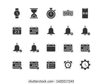 Set of date and time icons. Solid style icon.