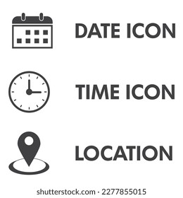 set of date, time, location icon vector illustration