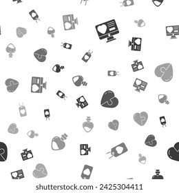 Set Dating app online, Heart tag,  and Bottle with love potion on seamless pattern. Vector