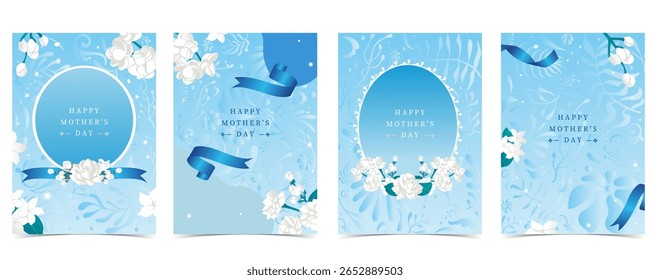 Conjunto de cartão de dia da mãe com círculo e moldura de curva oval para design vertical A4