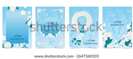 Set of mother’s day card with garland and circle frame  for A4 vertical design