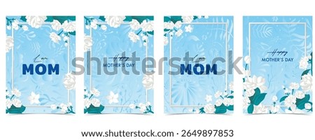 Set of mother’s day card with jasmine and rectangle frame for A4 vertical design