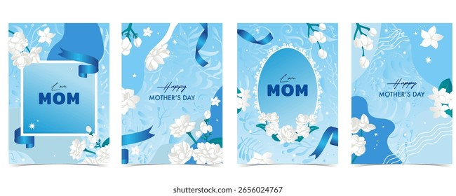 Set of mother’s day card with square and oval ribbon frame  for A4 vertical design