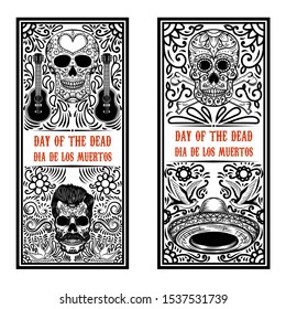 Set of Day of the dead (Dia de los muertos) flyer templates. Design element for poster, card, banner. Vector illustration