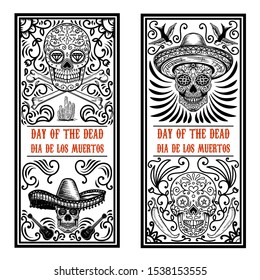 Set of Day of the dead (Dia de los muertos) flyer templates. Design element for poster, card, banner. Vector illustration