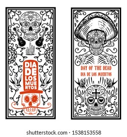 Set of Day of the dead (Dia de los muertos) flyer templates. Design element for poster, card, banner. Vector illustration