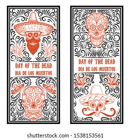 Set of Day of the dead (Dia de los muertos) flyer templates. Design element for poster, card, banner. Vector illustration