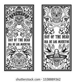 Set of Day of the dead (Dia de los muertos) flyer templates. Design element for poster, card, banner. Vector illustration