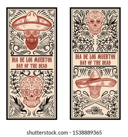 Set of Day of the dead (Dia de los muertos) flyer templates. Design element for poster, card, banner. Vector illustration