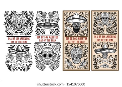 Set of Day of the dead (Dia de los muertos) flyer templates. Design element for poster, card, banner. Vector illustration