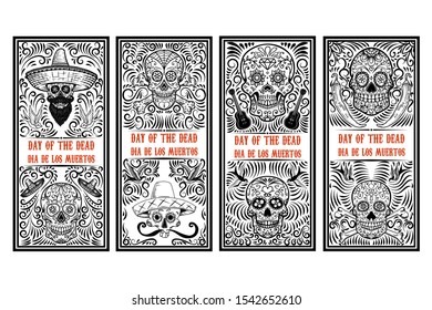 Set of Day of the dead (Dia de los muertos) flyer templates. Design element for poster, card, banner. Vector illustration