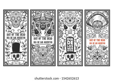 Set of Day of the dead (Dia de los muertos) flyer templates. Design element for poster, card, banner. Vector illustration