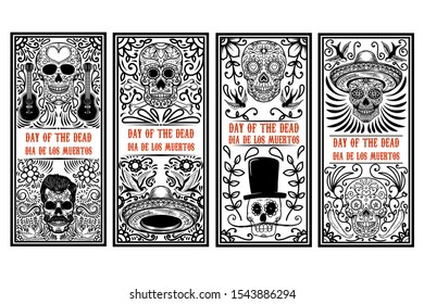 Set of Day of the dead (Dia de los muertos) flyer templates. Design element for poster, card, banner. Vector illustration