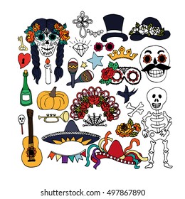 Set of Day of the Dead holiday photo booth props