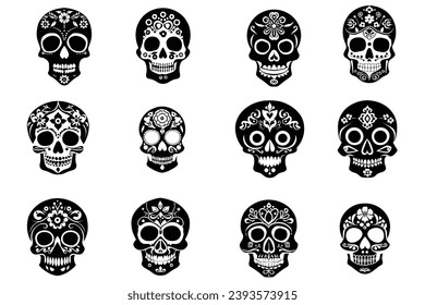 Set of day of the dead sugar skulls, sugar skulls
