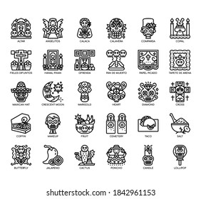 Set of day of the dead thin line and pixel perfect icons for any web and app project. 