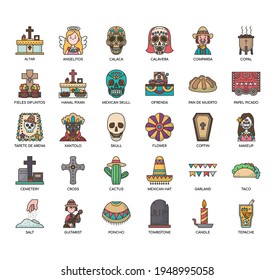 Set of day of the dead thin line and pixel perfect icons for any web and app project. 