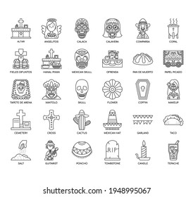 Set of day of the dead thin line and pixel perfect icons for any web and app project. 