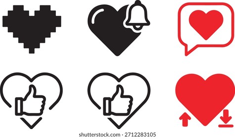 Set of Valentine’s Day Heart Vector Illustration in Minimal Romantic Style
