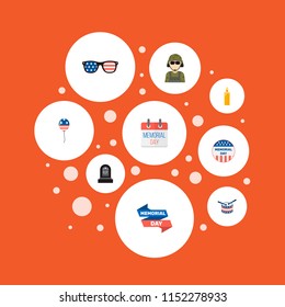 Set of day icons flat style symbols with memorial day, soldier, banner and other icons for your web mobile app logo design.