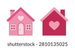 Set of Valentine’s Day Love House flat  Vector Illustration.
Cute Valentine Cottage Collection.
Valentine Love Shack House.
White background.