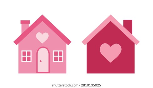 Set of Valentine’s Day Love House flat  Vector Illustration.
Cute Valentine Cottage Collection.
Valentine Love Shack House.
White background.
