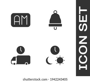 Set Day and night with time, Morning, Delivery and Ringing bell icon. Vector