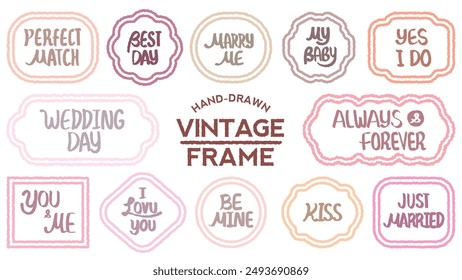 Conjunto de burbujas de discurso del Día de San Valentín.Marco de chat para los amantes.Doodle mensaje o comunicación cuadro de texto de la palabra colorida romántica.Love,Sweetie,Miss,Valentine's day.Sticker de amante dulce mensaje.Memo 