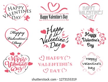 Set of Valentine’s Day symbols/icons on white background, vector illustration.