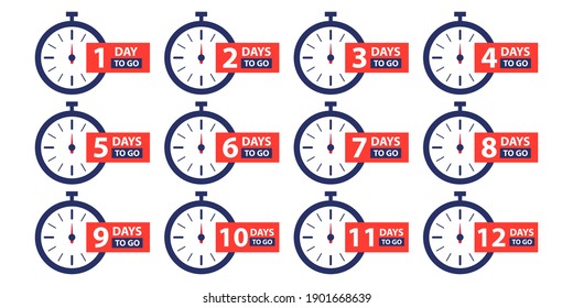 Set days to go last countdown icons. Flat Design. Vector Illustration