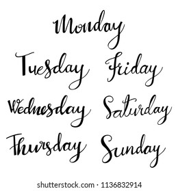 Set of days text alphabet. Modern calligraphy vector, Handwritten letters illustration.