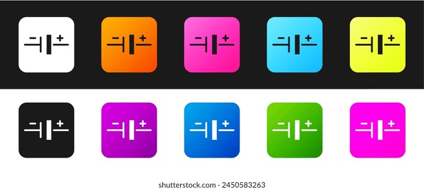 Set DC voltage source icon isolated on black and white background.  Vector