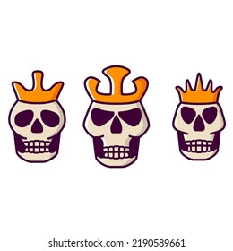 Set dead head coronation horror.Dead king skull and crown.Mascot logo.Isolated on white background. Vector flat illustration.