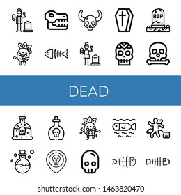 Set of dead icons such as Widower, Zombie, Skull, Fish bone, Widow, Coffin, Grave, Poison, Scare, Dead, Fishbone, Crime scene , dead