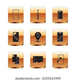 Set Dead mobile, Smartphone, tarjeta de memoria Micro SD, servicio de reparación de teléfonos, Mobile con pantalla rota, protector de vidrio e icono de destornillador. Vector