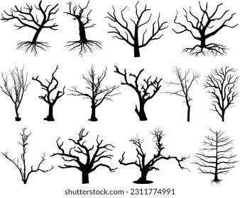 Set of Dead Trees Silhouette, Tree Branches