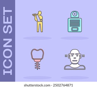 Set Deaf, Human broken arm, Dental implant and Intercom icon. Vector