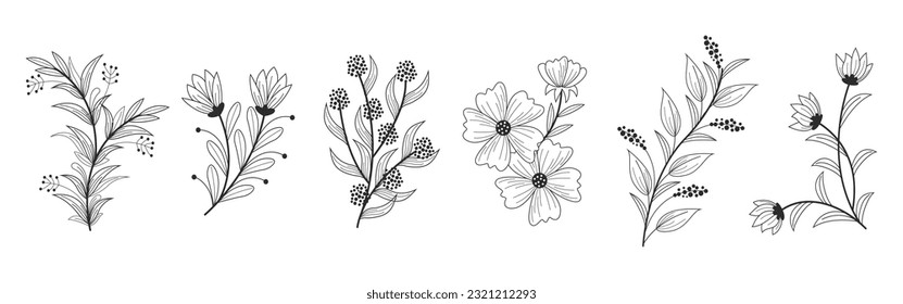 Set of deafferents flower linen on white background