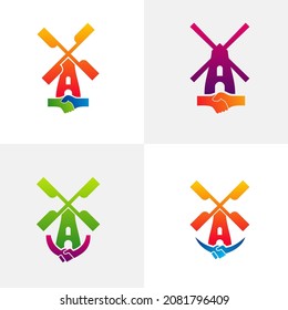 Set of Deal Windmill logo design vector template. Creative Windmill logo concept