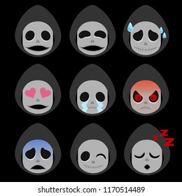 Set of Death Emoticon Sticker Isolated