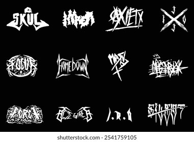 Set Death Metal, black metal, metal, punk, gothic, y2k, streetwear Rock Horror tipo de letra Logo