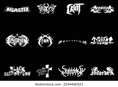 Set Death Metal, black metal, metal, punk, gothic, y2k, streetwear Rock Horror typeface Logo