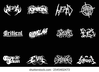 Set Death Metal, black metal, metal, punk, gothic, y2k, streetwear Rock Horror tipo de letra Logo