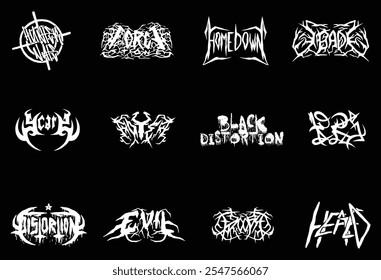 Set Death Metal, black metal, metal, punk, gothic, y2k, streetwear Rock Horror tipo de letra Logo