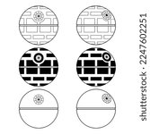 Set of Death star icon, mobile space station symbol, circle galaxy planet vector illustration .