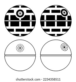 Set of Death star icon, mobile space station symbol, circle galaxy planet vector illustration .